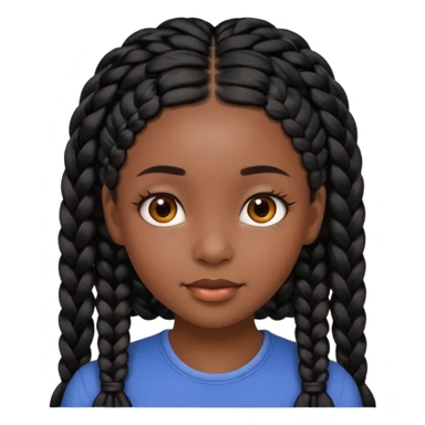 beautiful black girl with black braids and brown eyes, face only, expressive and appealing, high-quality Apple emoji style sticker