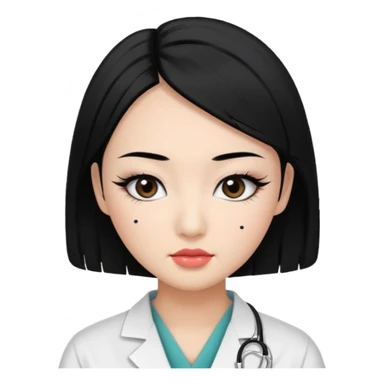 Medical student, black hair, black eyes, false eyelashes, makeup, eyeliner, Asian sticker
