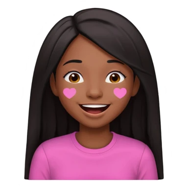 Chocolate brown girl wearing a pink shirt with long straight jet black hair giggling sticker