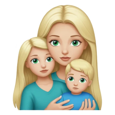 blonde baddie girl  with blue-green eyes, Long lashes, long hair, Holding her little Boy  sticker