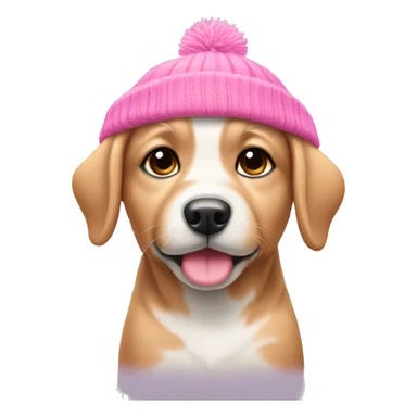Dog puppy wearing cute pink winter hat sticker