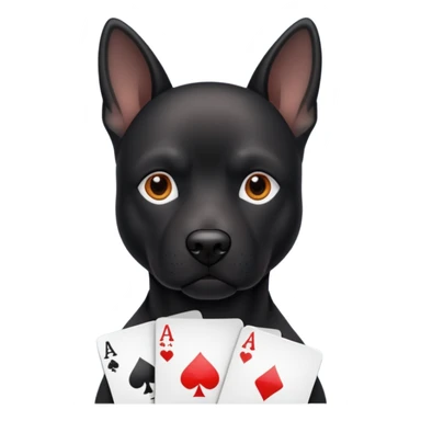a black dog with poker face sticker