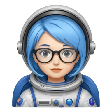 Female astronaut with blue hair, wear glasses, non helmet sticker