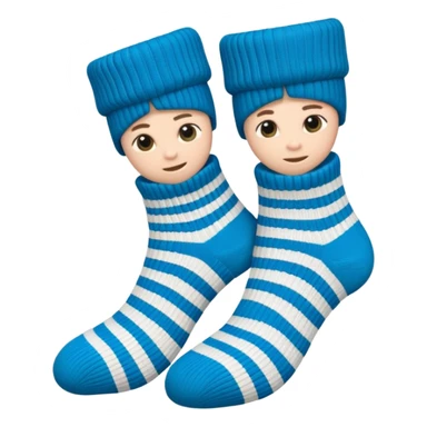 A 3D cartoon pair of cozy knitted socks with ribbed pattern and soft texture, folded neatly, Memoji-style rendering. sticker