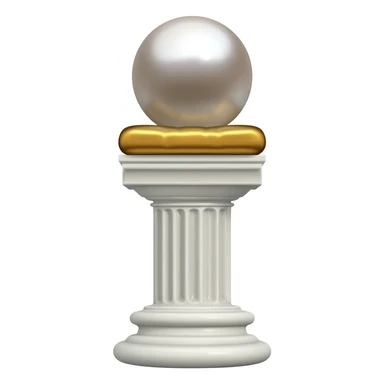 Beautiful precious tall Greek White marble pedestal with a gold cushion laying on top of it with a big shiny pearl-sphere-orb laying on it sticker