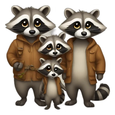 familiy of raccoons sticker
