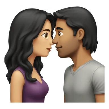 a couple kissing. The man has long brown hair and the woman has chin-length black hair.  sticker