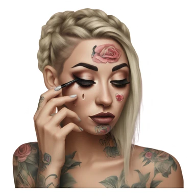 Hyper Realistic Beautiful tattooed woman applying her makeup while crying  sticker
