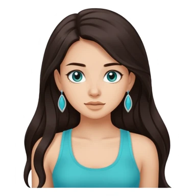 Forever Nenaa with long dark brown hair, cyan crop top sticker