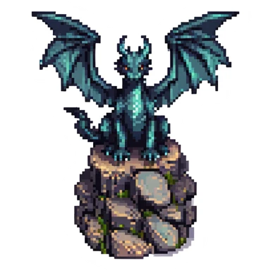 pixel art Minecraft Ender Dragon, perched on obsidian, wings folded, no text sticker