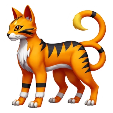 Colorful orange red black yellow Bastet-Gatomon-Vernid-Protogen-Digimon-Fakémon-Pokémon-creature  (full body) sticker