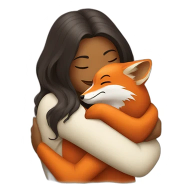 a woman hugging a fox sticker
