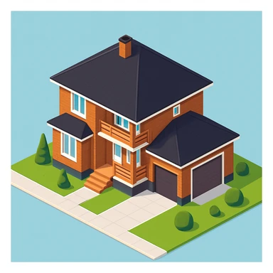 isometric illustration of the building. 3D isometric infographic design. Clean lines, bright and saturated colors, minimal unnecessary details. View from above at an angle (isometric), showing the roof, facade, and part of the surrounding area. Soft shadows, daylight lighting, no harsh contrasts. Background should be solid (blue, gray, or light tone). Add a small area around the building (roads, tiles, grass) so the building looks complete. Accurately represent the architectural features of the building (roof shape, facade, colors). Final style should be neat and polished, similar to posters or educational infographics. sticker