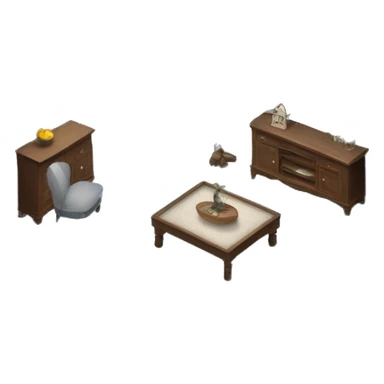 Doll house interior room with blue carpet and gray walls  sticker