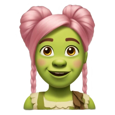 shrek with pink hair bow on the head blushing sticker