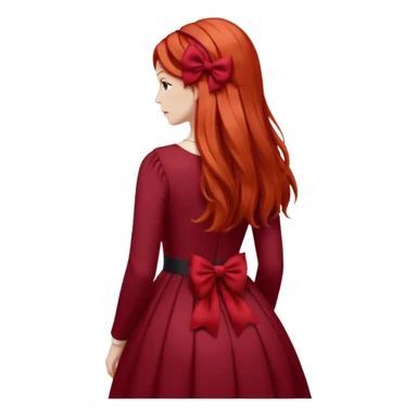 red long hairs with burgundy bow from the back sticker