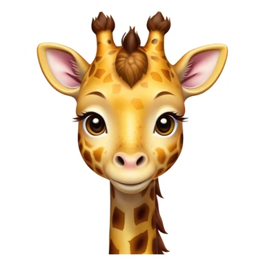 Cinematic Cute Giraffe Portrait Emoji, Head tilted playfully and inquisitively, featuring a glossy, patterned Fur of warm yellows and browns with delicate white spots, round, sparkling eyes filled with curious wonder, Simplified yet irresistibly adorable features, highly detailed, glowing with a warm, friendly glow, high shine, affectionate and gentle, stylized with a touch of savannah whimsy, bright and endearing, soft glowing outline, capturing the essence of a mischievous yet loving giraffe, so playful it feels like it could gallop out of the screen and into your arms! sticker