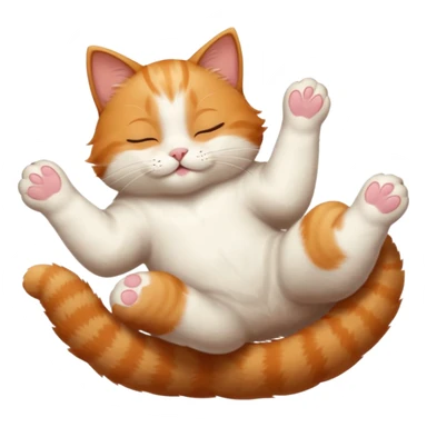 ginger and white small cat eyes closed lying down upside down with paws stretched out in different directions sticker