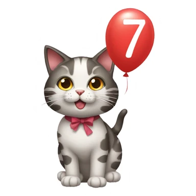 cat with a balloon shaped like the number 7 sticker