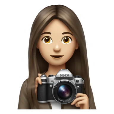 Realistic camera girl with camera and brown long hair and a fringe sticker
