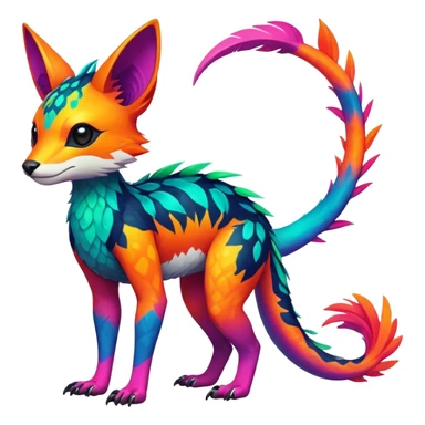Rare realistic exotic edgy epic cute neon colorful tropical lush vibrant pretty beautiful handsome gorgeous aesthetic colorful vibrant Vernid-Trico-species-Fakemon-creature by LiLaiRa, 4 legs, 1 tail, random markings, (full body) sticker