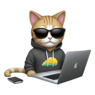 Cat wearing hoodies and sunglasses and working on a MacBook Pro  sticker