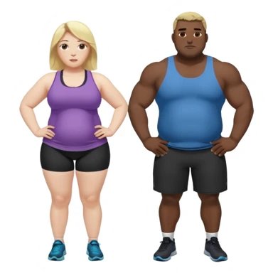 Obese blonde working out with muscular black man  sticker