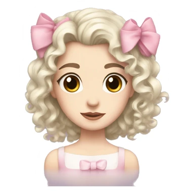 pale skin curly black hair brown eyes pink bow sticker