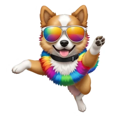 Dog doing a backflip wearing sunglasses rainbow  sticker