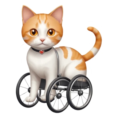 full body small short hair ginger and white cat with orange eyes walking in a wheelchair for cats sticker