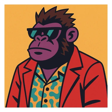 A gorilla channeling Tyler Durden, wearing sunglasses, a patterned shirt under a red jacket, and exuding a cool, anarchic vibe. sticker