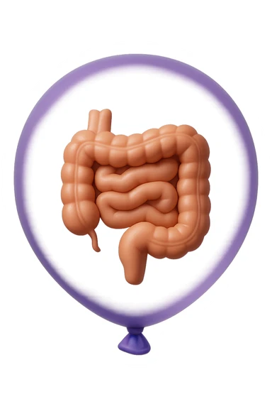 EMOJI STILE IPHONE 3D DI UN INTESTINO CHIUSO IN UN PALLONCINO CHE SIMBOLEGGIA GONFIORE, IPERREALISTICA 4K sticker