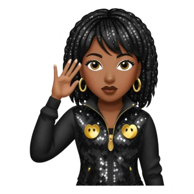 Missy Elliott with jet black hair, black sequin outfit sticker