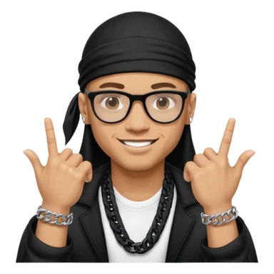 lightskin man with a black durag,a cuban link chain,glasses, and smiling flexing grills with crossed arms but with one arm up and pinky finger touching grills  sticker
