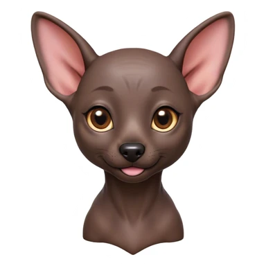 Cinematic Cute Xoloitzcuintle Portrait Emoji, Head tilted playfully and inquisitively, featuring smooth, hairless ebony skin with distinctive, artistic wrinkles, round, sparkling dark eyes filled with curiosity, Simplified yet irresistibly adorable features, highly detailed, glowing with a warm, friendly glow, high shine, affectionate and spirited, stylized with a touch of whimsy, bright and endearing, soft glowing outline, capturing the essence of a mischievous yet loving companion, so playful it feels like it could trot out of the screen and into your arms! sticker