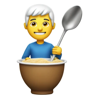 Man eating auger off spoon with liter sticker
