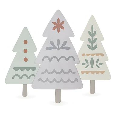 logo style illustration of evergreen trees in Scandinavian folk art style, neutral color tones, watercolor texture sticker