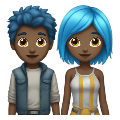 Blue-haired-boy-and-black-straight-haired-girl sticker