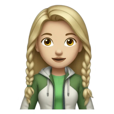 Girl with tied hair and blue eyes, white shoes, green jacket and jeans sticker