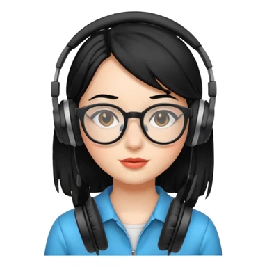 
gamer, black hair girl with glasses, headphone sticker