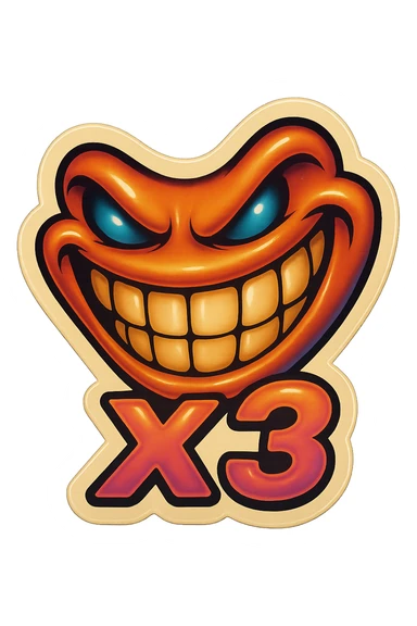 grin EVIL LOOk , Make it say "X3"" sticker