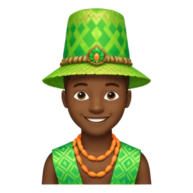 Create me an emoji of a cool Young Nigerian prince wearing a neon green gradient African patterns with "hula hat" (a Nigerian-inspired hat).  sticker