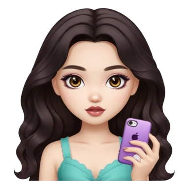 pale skin, girly bratz ASIAN vietnam baddie, beautiful dark brown eyes, pretty makeup, long dark to light ombré colored hair, wavy hair sticker