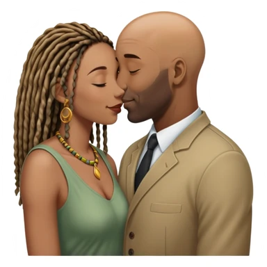 Tall bald black guy kissing the forehead of his short wife who is also black with locs sticker