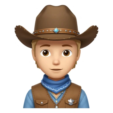 cute cowboy portrait, head and shoulders only, diverse skin tone, cowboy hat, bandana, western outfit collar, confident expression, 3D cartoon, mobile game icon style, clean background, no text, no watermark
 sticker