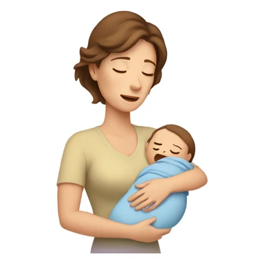  tired caucasian mother with brown hair, ,  holding one newborn baby sticker