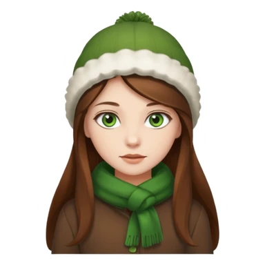 Girl green eyes brown long hair with brown-white winter clothes  sticker