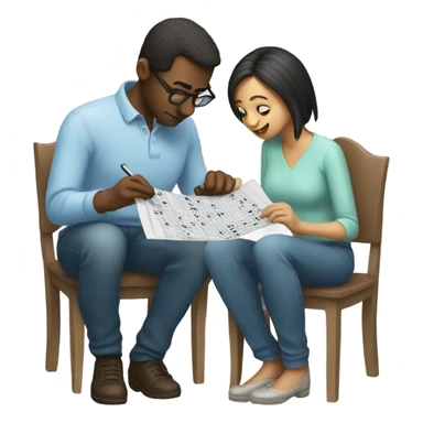 Couple solving crossword puzzle sticker