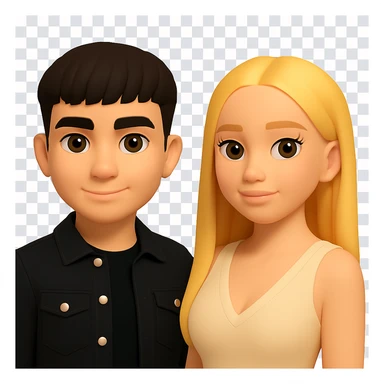 Slightly increase the volume of the upper body of the girl, separate the girl and the boy from each other, and make the skin color the same for both characters. The original style is 3D emoji with a transparent background, please maintain the 3D emoji style look while editing. sticker