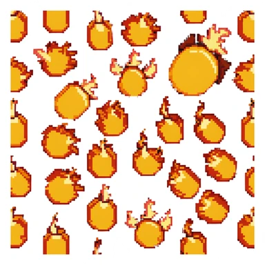 Bomberman upward-facing end-cap explosion tile, flames ending and tapering upward with pronounced flame wisps, orange/yellow with more red at the tips, extending about 70% into up direction sticker